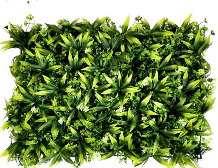 Artificial garden wall panel with UV-protected faux greenery for fake vertical garden and greenwall designs