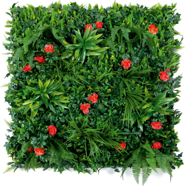 Artificial green wall UV-protected vertical mat with lush greenery panels